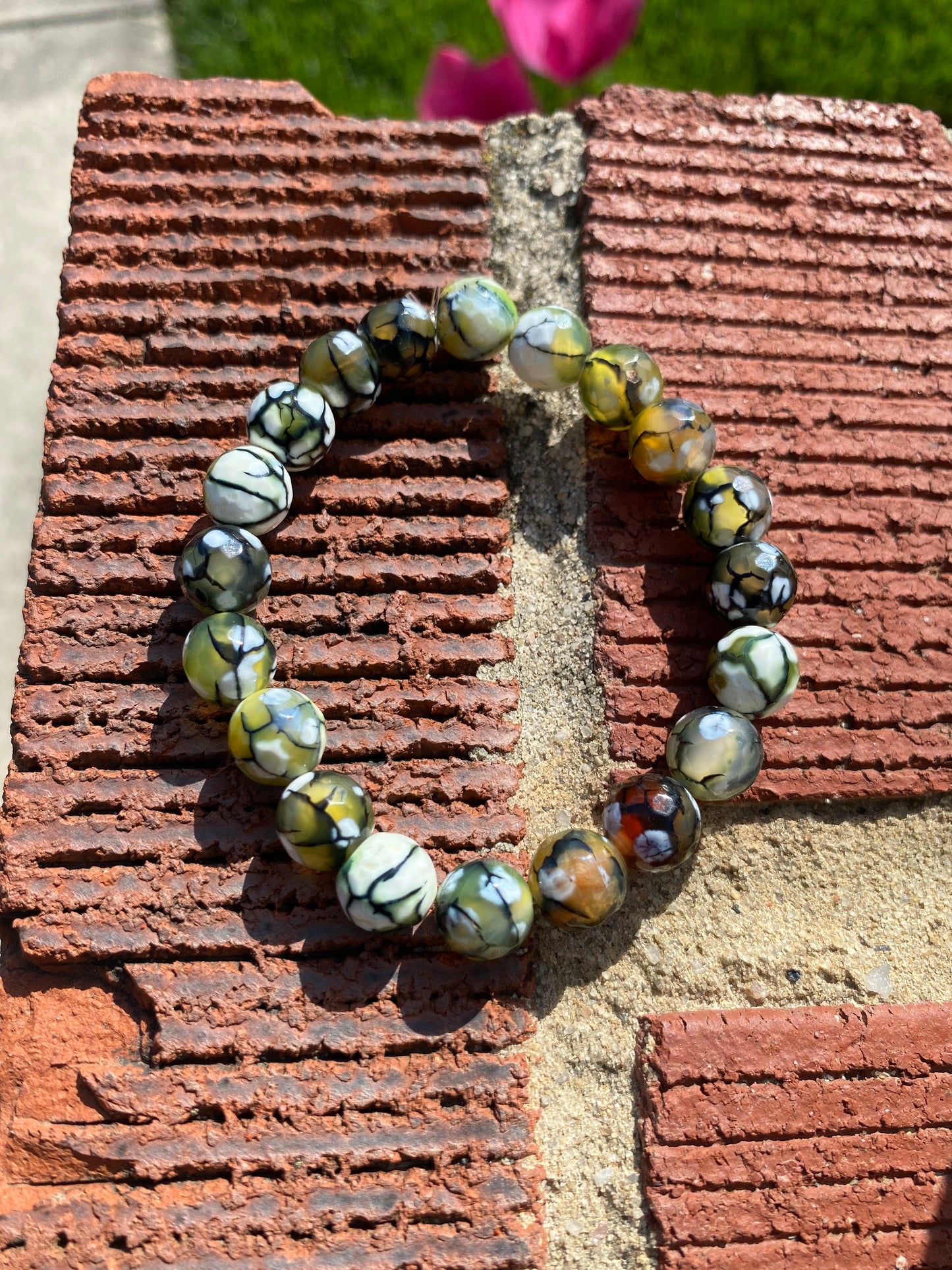 Faceted green and white agate duo